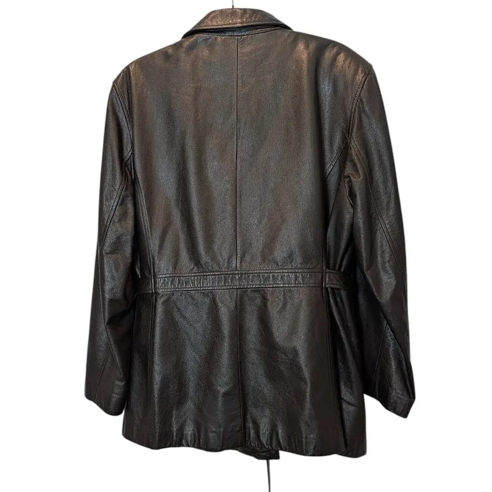 Vintage Jacqueline Ferrar Women's Sz XL Black Leather Trench Coat Zip Out Lining
